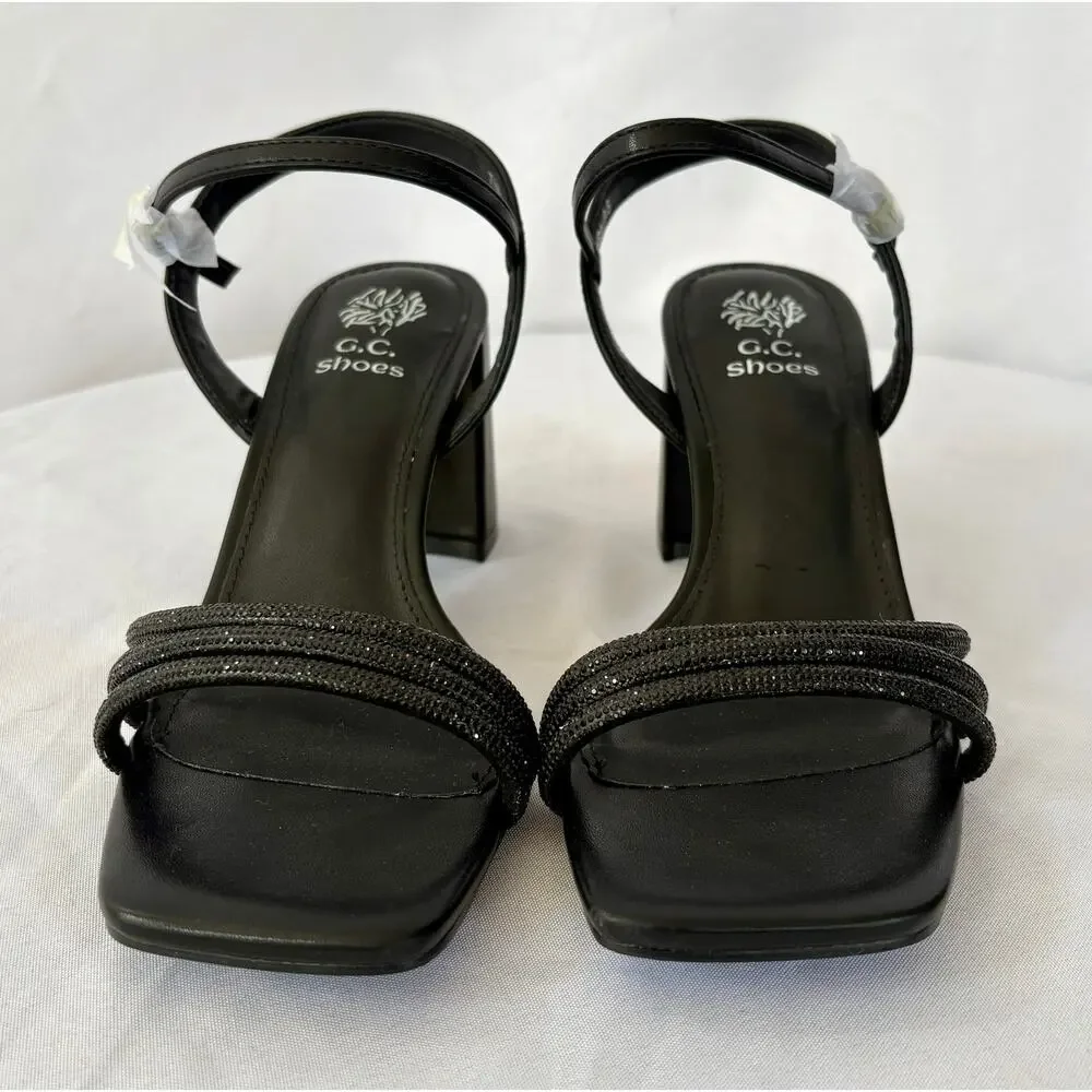GC Shoes Women's Tyra Embellished Block Heel Dress Sandals Size 9.5 Black NWT - Picture 2 of 4